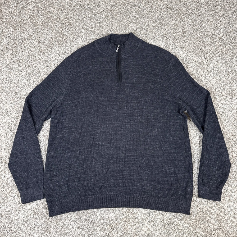Tommy Bahama Sweater Mens XL Charcoal Gray Cotton Merino Wool Coastal‎ 1/4 Zip